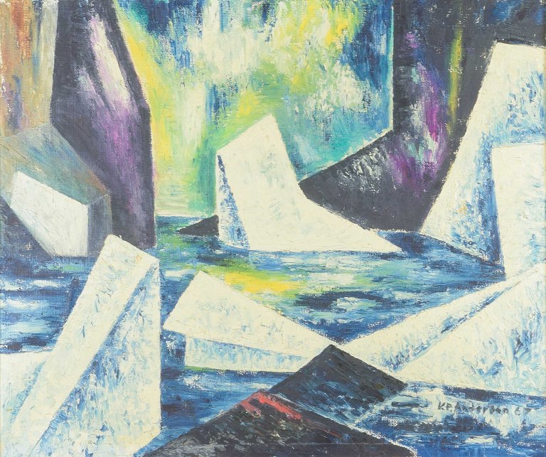 Karl Peter Olsvig Andersen (1933–2020)
Isbjerge.
Motiv fra Grønland. Olie på lærred. 1967.
