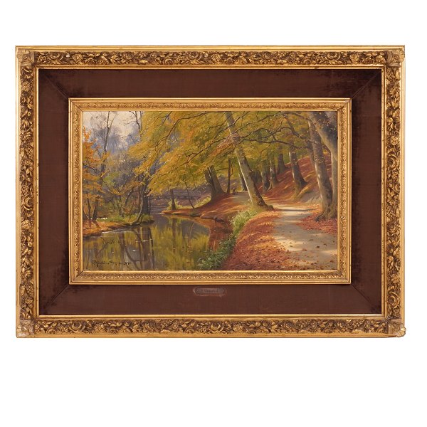 Peder Mønsted, 1859-1941, oil on canvas. The stream at Sorgenfri, Denmark. 
Signed and dated "P. Mønsted Sorgenfri 1890". Visible size: 40x64cm. With frame: 
70x94cm