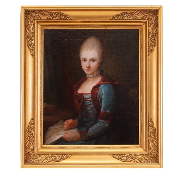 Jens Juel portræt. Jens Juel, 1745-1802, olie på lærred, dubleret. Portræt af 
ung pige siddende med sit sytøj. Malt ca. 1768. Ellen Poulsen nr. 71, afb. p. 
47. Lysmål: 33x28cm. Med ramme: 46x41cm
