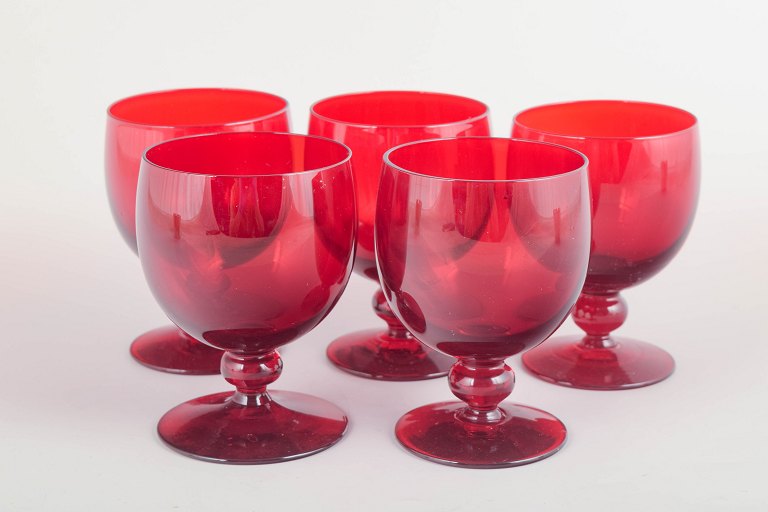 Monica Bratt for   Reijmyre Glasbruk5 red wine glasses, 1950s.
