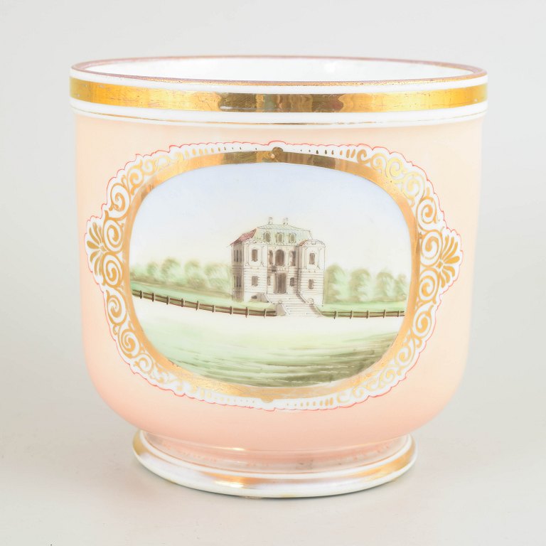 Danish Vase with Motif of the Hermitage Palace & Kronborg Castle, Hand-Painted.