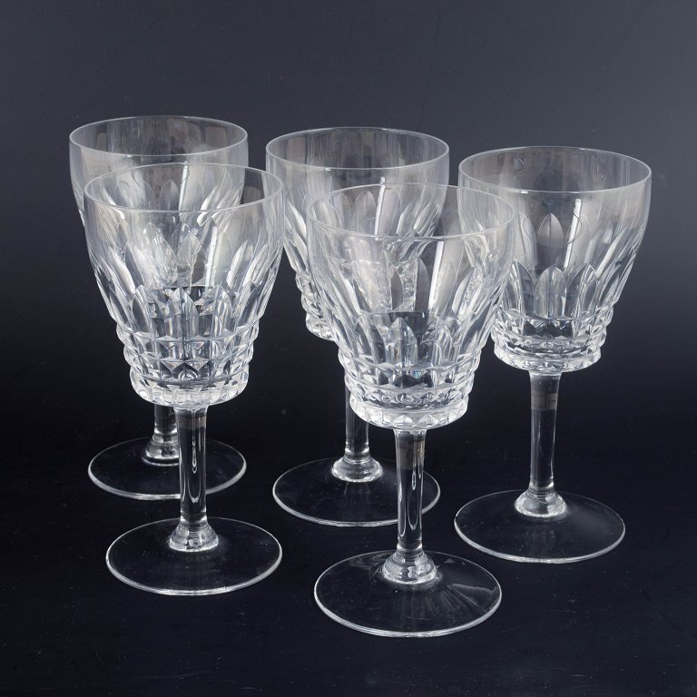 French Crystal, Set of 5 Red Wine Glasses.