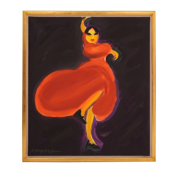 Hans Voigt Steffensen maleri. Hans Voigt Steffensen, f. 1941, olie på lærred. "Flamenco". Signeret og dateret 2004. Lysmål: 70x60cm. Med ramme: 76x66cm