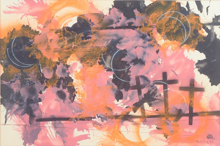 Gunnar Fohlin, akvarel på papir, svensk kunstner.