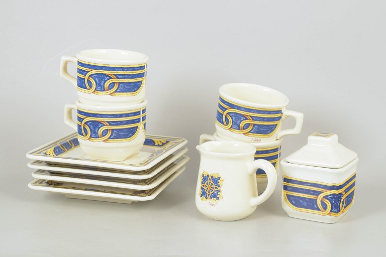 Tiffany Boutique, sæt af fire kaffekopper med underkopper, sukkerskål og flødekande.
