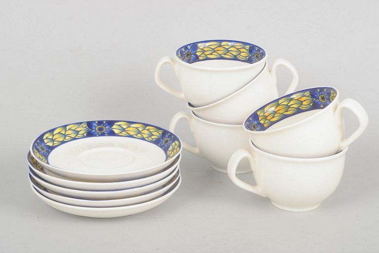 Royal Copenhagen, sæt med fem kaffekopper med underkopper, Blå Fasan.
